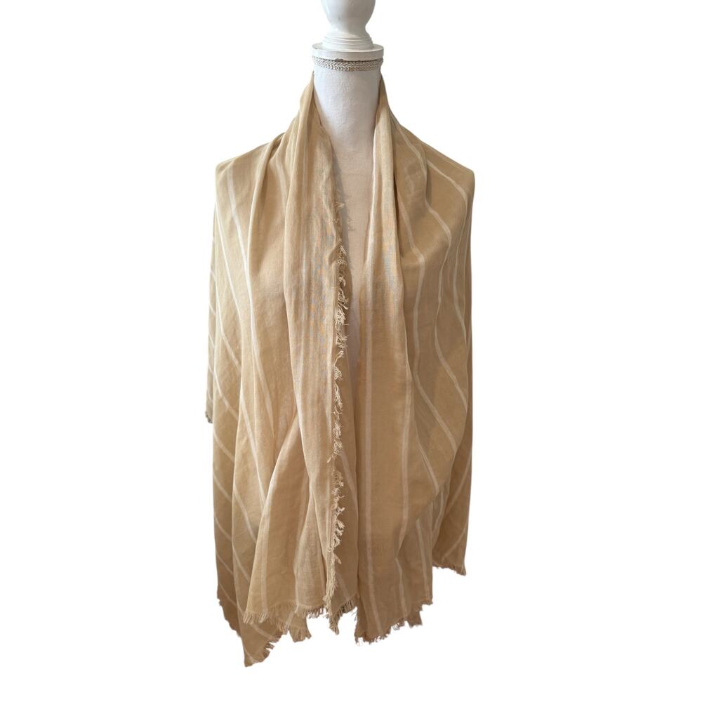 Vince Cotton Gauze Awning Stripe Travel Scarf Beige Parchment